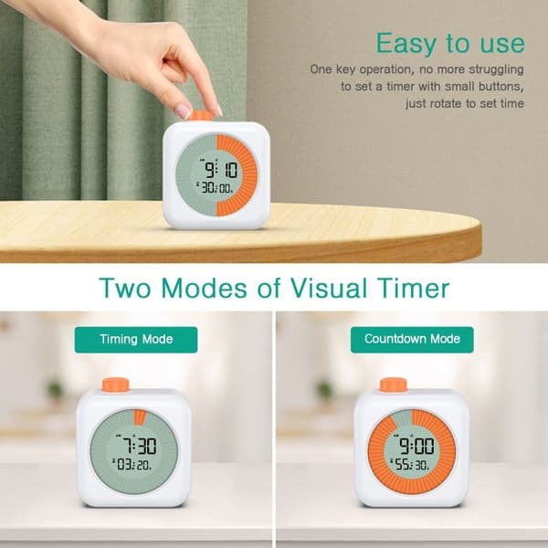 (Hvit) Kjøkkentimer, Digital visuell timer, Klokke- og alarmfunksjon, 12/24 timer, For læring, trening, matlaging