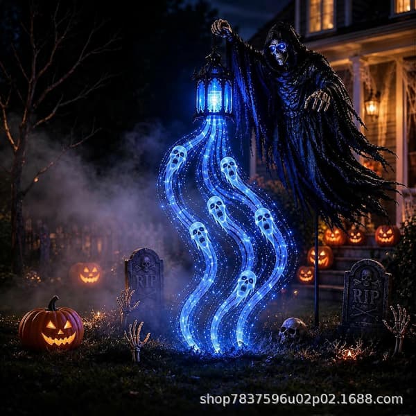 Halloween-ferieutstilling Spøkelseslysdekorasjon 3D Grim Reaper Battery