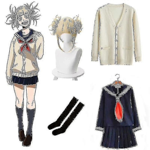 My Hero Academia Halloween-kostym Anime Boku No Hero Academia Himiko Toga JK Uniform Tröja Kappa Peruk Kostymer-c 4pcs set M