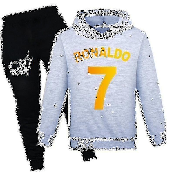 Barn Pojkar Ronaldo 7 Tryckt Casual Hoodie Tracksuit Set Huvtröja Topp Byxor Dräkt 170CM 15-16Y Grey