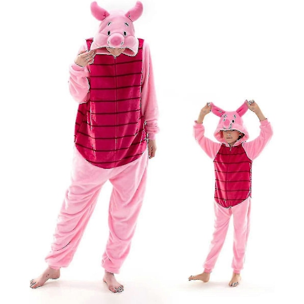 Snug Fit Unisex Vuxen Onesie Pyjamas, Flanell Cosplay Djur En-Delad Halloween Kostym Nattkläder Hemkläder.V7 Piglet 125cm