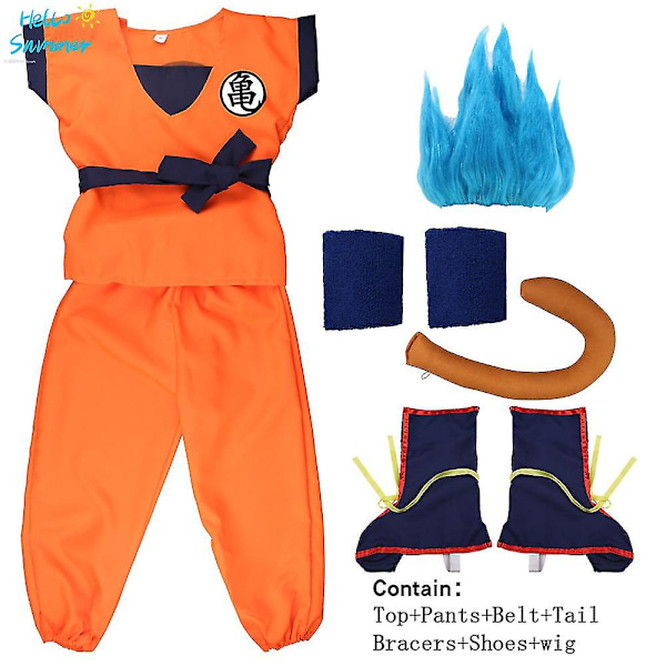 Jul Barn Vuxen Dräkter Son Goku Cosplay Kostym Anime Superhjältar Overall Svart Hår Kostym Klä Ut 9pcs*Gui blue 130 height120*130cm *Goku