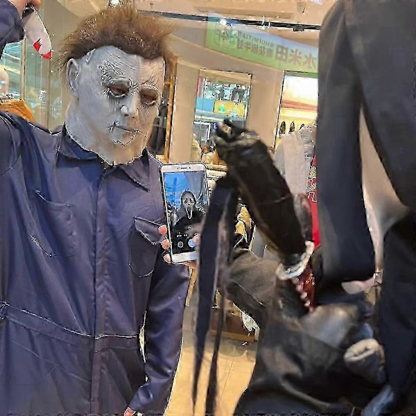 2024 Vuxen Michael Myers Cosplay Kostym Mask Rekvisita Halloween Jumpsuit Outfits Horror Blodig Mördares Karneval Party Kostym För Män C XL