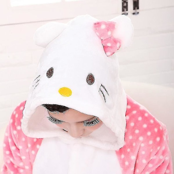 Unisex Vuxen Hello Kitty Cosplay Kostym Djur Pyjamas Onesie Kigurumi Jumpsuit Nattkläder L