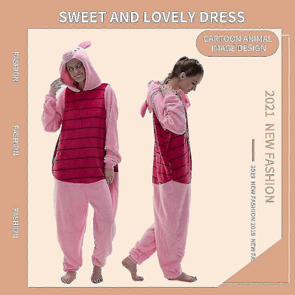 Snug Fit Unisex Vuxen Onesie Pyjamas, Flanell Cosplay Djur En-Delad Halloween Kostym Nattkläder Hemkläder.V7 Piglet 95cm