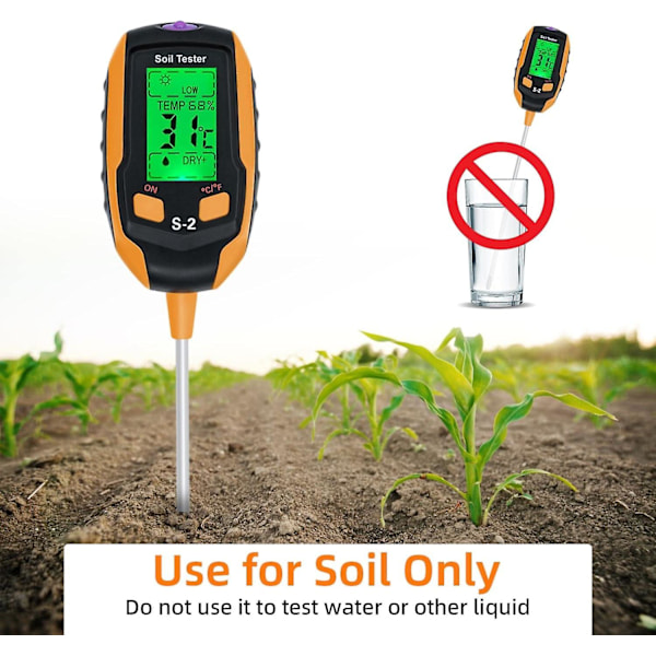 5-i-1 PH-jordtestare, testare med PH/temperatur/fuktighet/ljus/miljöfuktighet för trädgårdsskötsel, gräsmatta, jordbruk och utomhusväxter -S2