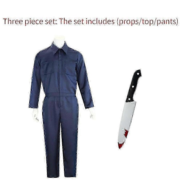 2024 Vuxen Michael Myers Cosplay Kostym Mask Rekvisita Halloween Jumpsuit Outfits Horror Blodig Mördares Karneval Party Kostym För Män A L