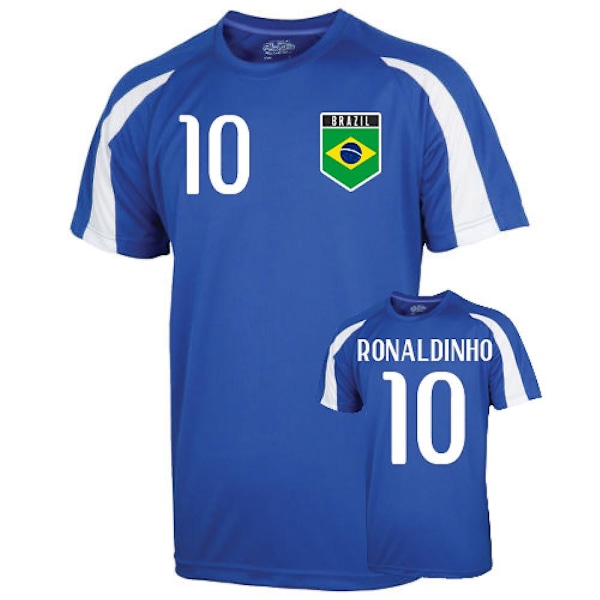 Brasilien Sportträningströja (ronaldinho 10) - Barn Blue MB (7-8 Years)