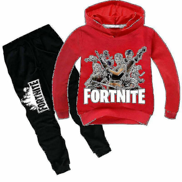 Barn Fortnite Hoodie Byxor Dräkt Långärmad Träningsoverall Set Red 6-7Years