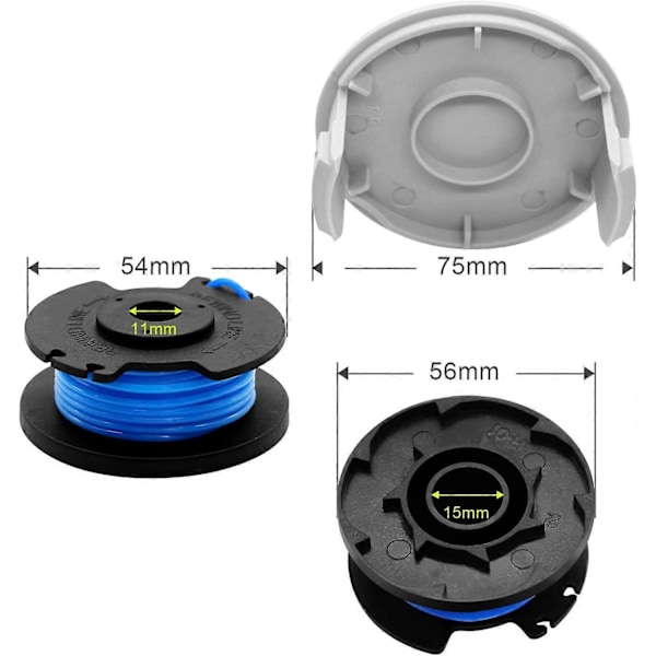 Trimmertråd för Ryobi Trimmer One+ 18V, 24V och 40V, 6 Trimmerspolar, Längd 3,35m, Diameter 1,65mm med 2 Bricklock