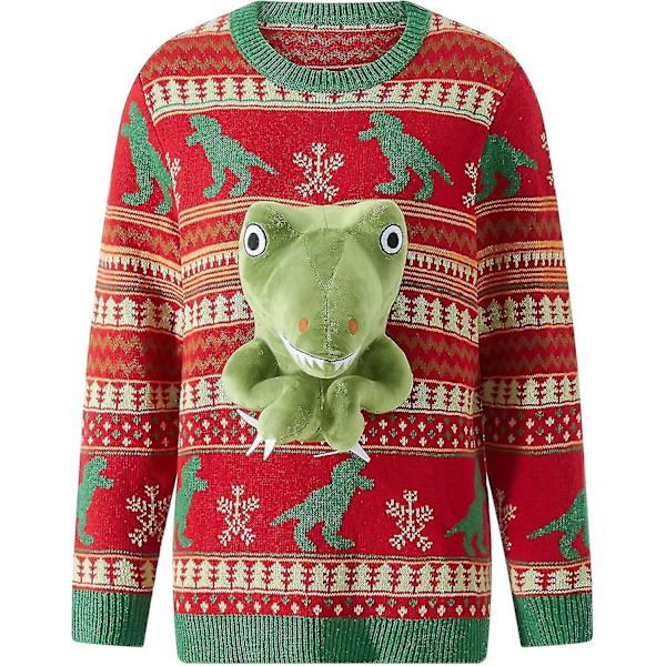 Unisex Stickad Ful Jultröja Nyhet 3D Söt Dock Pullover Tröjor Roliga Fester Semester Jumper Topp -gt TA Dinosaur Small