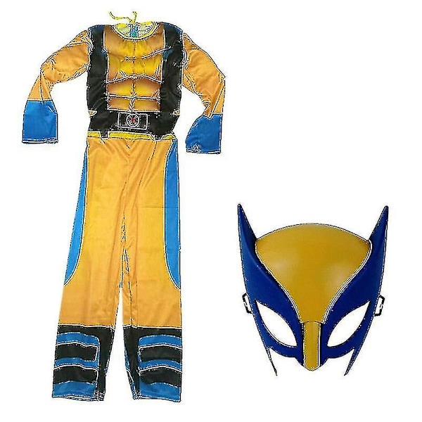 Wolverine-dräkt för barn, superhjältedräkt för pojkar, halloween-cosplaymask/vargklo-rekvisita 2Pcs Set M(120-130CM)