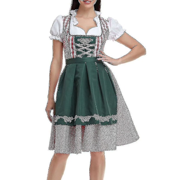 Kvinnors Oktoberfest-dräkt Vuxen Dirndl Tysk Traditionell Bayersk Ölkarneval Fraulein Cosplay Piga Klänning Outfit Dark Green S