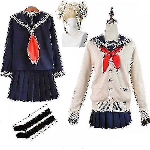 My Hero Academia Halloween-kostym Anime Boku No Hero Academia Himiko Toga JK Uniform Tröja Kappa Peruk Kostymer-c White short 3pcs L