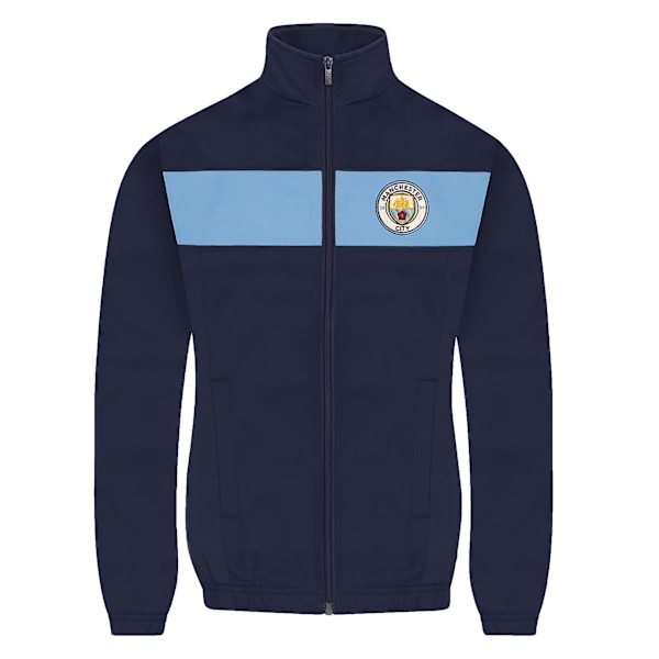 Manchester City Pojkars Träningsoverall Jacka & Byxor Set Officiell Fotbollspresent Navy Sky Blue 6-7 Years