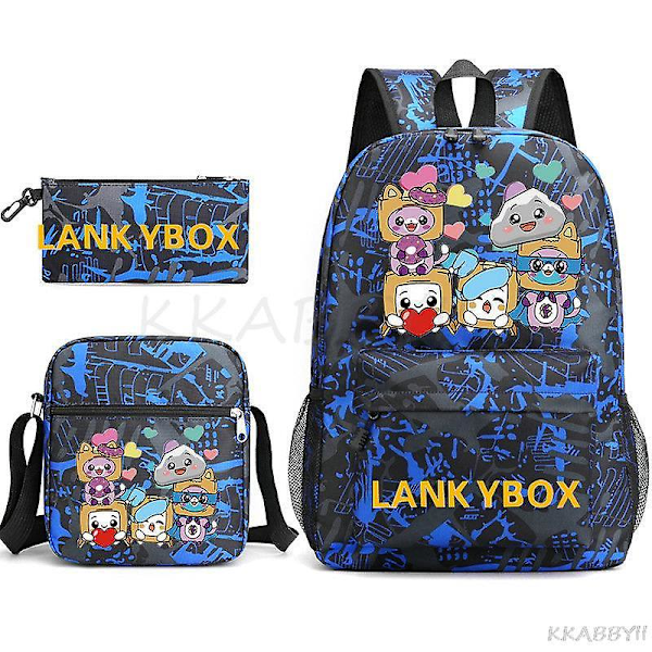 Lankybox Skolväska Cartoon Axelväska Casual Canvas Väska Student Laptop Mochilas picture color13 3pcs set