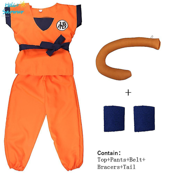 Jul Barn Vuxen Dräkter Son Goku Cosplay Kostym Anime Superhjältar Overall Svart Hår Kostym Klä Ut 6pcs*Wu 120 height110*120cm *Goku