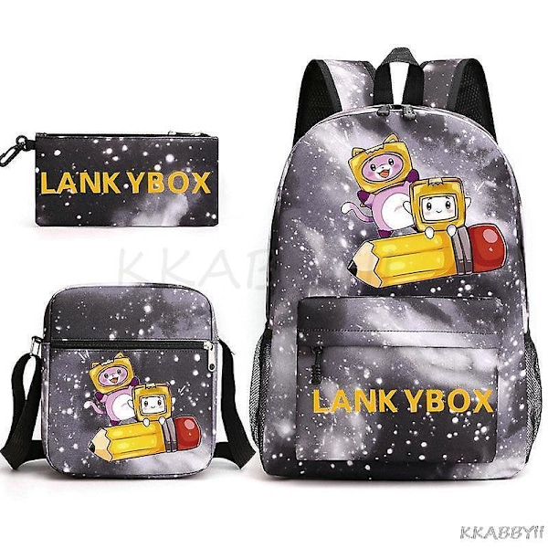 Lankybox Skolväska Cartoon Axelväska Casual Canvas Väska Student Laptop Mochilas picture color6 3pcs set