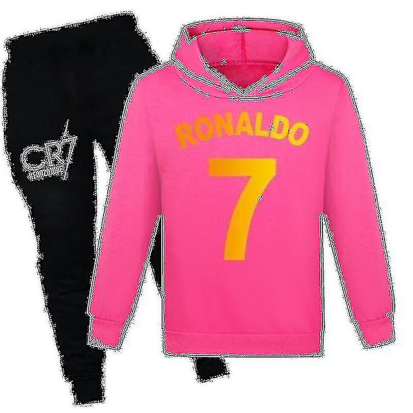 Barn Pojkar Ronaldo 7 Tryckt Casual Hoodie Tracksuit Set Huvtröja Topp Byxor Dräkt 110CM 3-4Y Rose