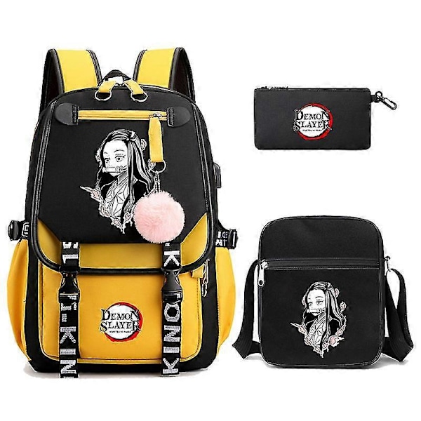 3 st Kamado Nezuko Demon Slayer Ryggsäckar Set för Flickor Anime Skolväska Tonåring Student Canvas Laptop Ryggsäck Kvinnor Ryggsäck 5000743