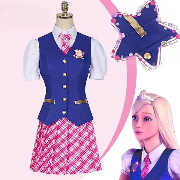 Barbie Prinsessans Charm School Delancey DE Wen Cosplay Kostym Kvinna Topp Kjol Dräkt Uniform Set M