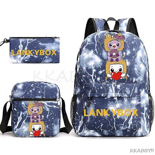 Lankybox Skolväska Cartoon Axelväska Casual Canvas Väska Student Laptop Mochilas picture color30 3pcs set