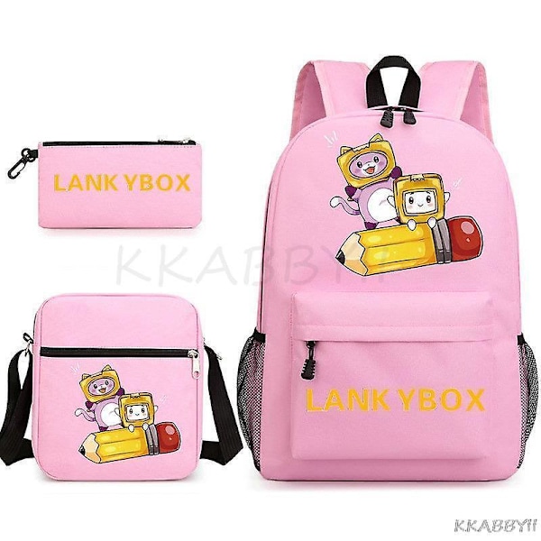 Lankybox Skolväska Cartoon Axelväska Casual Canvas Väska Student Laptop Mochilas picture color4 3pcs set