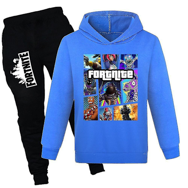 Fortnite Tracksuit Set för Barn och Tonåringar (7-14 år) - Hoodie med Huva + Byxor - Outfit & Present Blue 11-12 Years