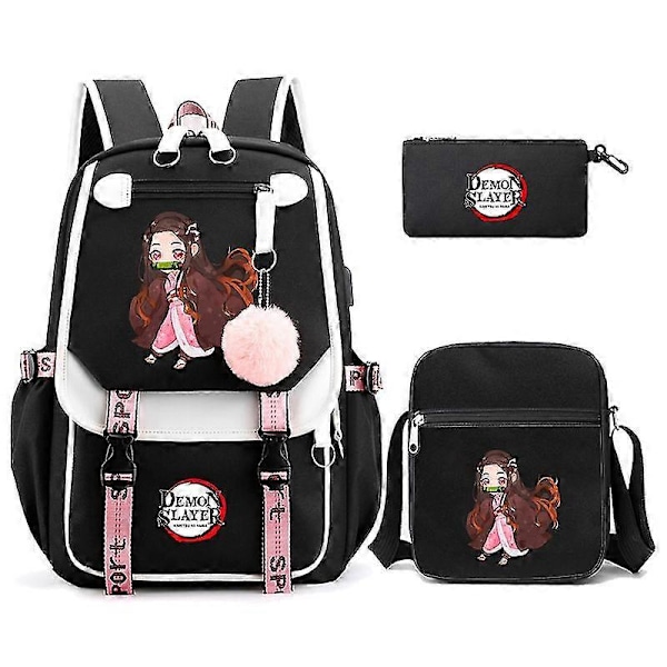 3 st Kamado Nezuko Demon Slayer Ryggsäckar Set för Flickor Anime Skolväska Tonåring Student Canvas Laptop Ryggsäck Kvinnor Ryggsäck 4960742