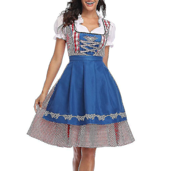 Dam Oktoberfest-dräkt Vuxen Dirndl Tysk Traditionell Bayersk Öl Karneval Fraulein Cosplay Piga Klänning Outfit Blue L