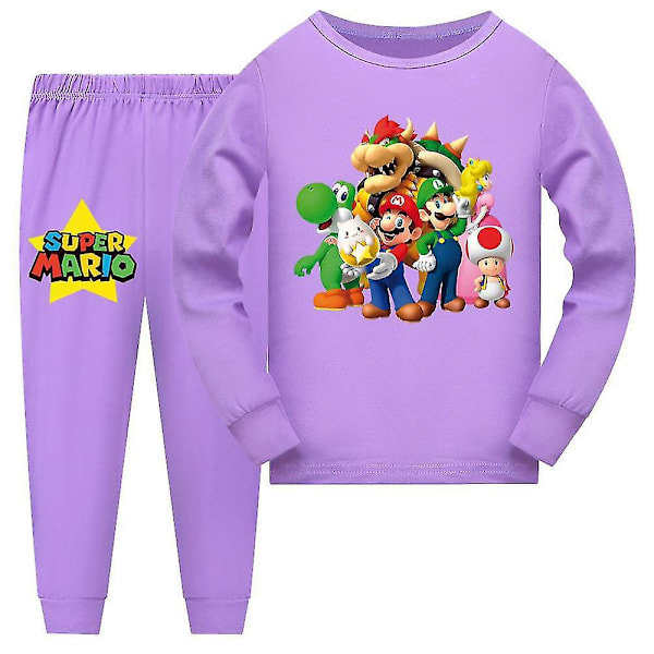 7-14 År Barn Pojkar Flickor Super Mario Pyjamas Långärmad T-shirt Byxor Sovkläder Pjs Set Outfits Presenter Purple 11-12Years