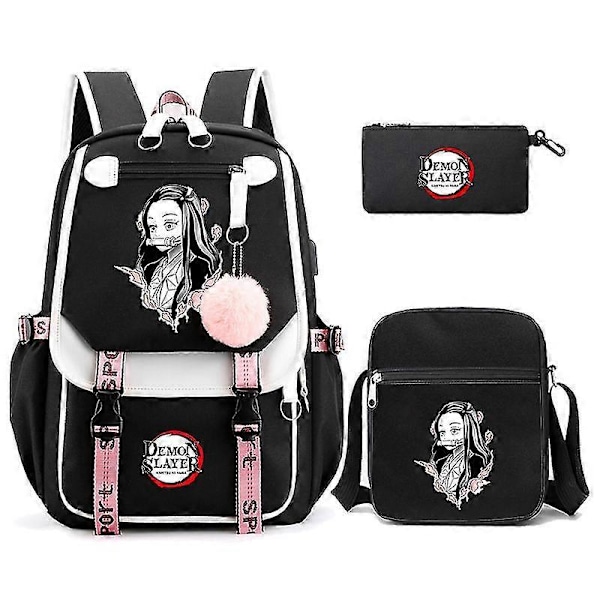 3 st Kamado Nezuko Demon Slayer Ryggsäckar Set för Flickor Anime Skolväska Tonåring Student Canvas Laptop Ryggsäck Kvinnor Ryggsäck 4960743