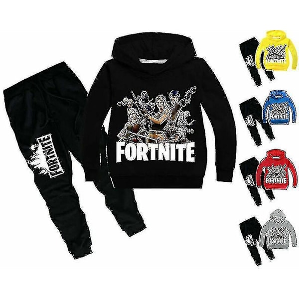 Barn Fortnite Hoodie Byxor Dräkt Långärmad Träningsoverall Set Blue 3-4Years