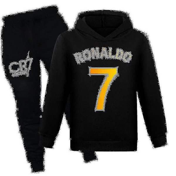 Barn Pojkar Ronaldo 7 Tryckt Casual Hoodie Tracksuit Set Huvtröja Topp Byxor Dräkt 150CM 11-12Y Black