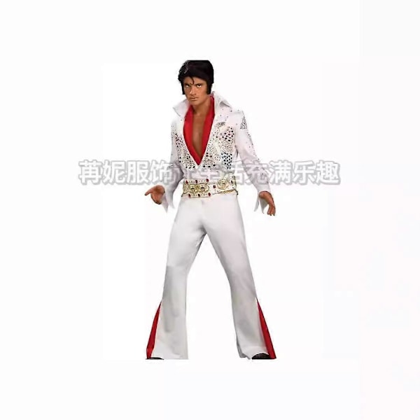 Halloween-kostymer 2024 Rockstjärna vit Elvis Presley stor herr- och damkostym utomhusfestföreställning dans cosplay-kostym W2 M