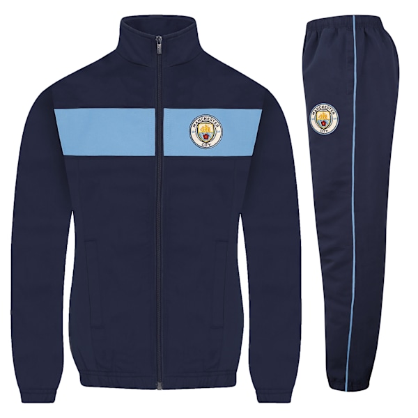 Manchester City Pojkars Träningsoverall Jacka & Byxor Set Officiell Fotbollspresent Navy Sky Blue 8-9 Years