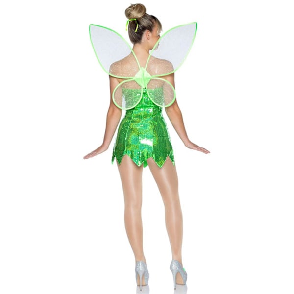 Kvinnors älvor Tinker Bell-kostymklänning Grön älvor Cosplay-klänning med gröna vingar Dark green S