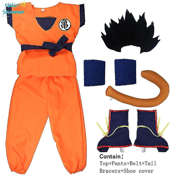 Jul Barn Vuxen Dräkter Son Goku Cosplay Kostym Anime Superhjältar Overall Svart Hår Kostym Klä Ut 9pcs*Gui black 120 height110*120cm *Goku