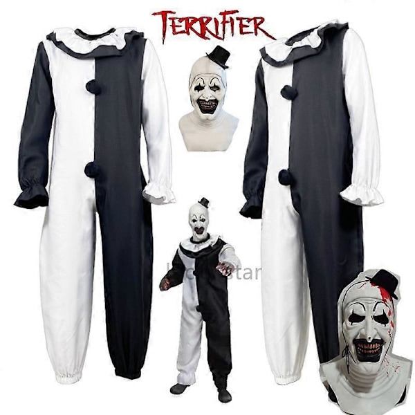 Art The Clown Cosplay Film Terrifier 2 Art The Clown Cosplay Kostym Jumpsuit Mask Halloween Kostymer Mask för Män Kvinnor costume L