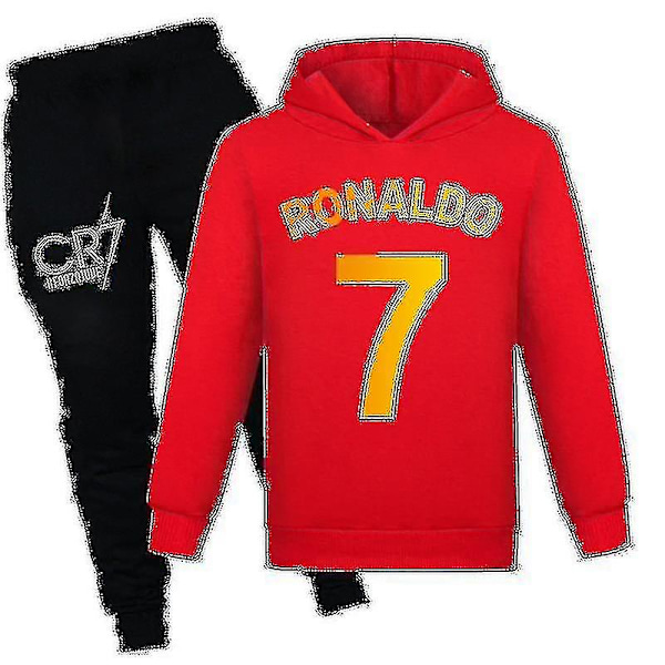 Barn Pojkar Ronaldo 7 Tryckt Casual Hoodie Tracksuit Set Huvtröja Topp Byxor Dräkt 120CM 5-6Y Red