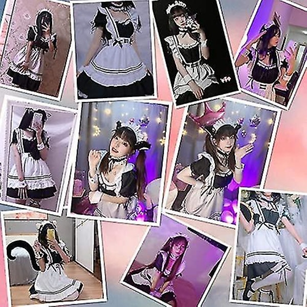 Catchcostume Lolita Maid Anime Fransk Söt Maid Cosplay Klänning Kostym Flickor Servitris Maid Fest Scen Katt Öron Handskar Strumpor 8 Delar Set Pink 3X-Large