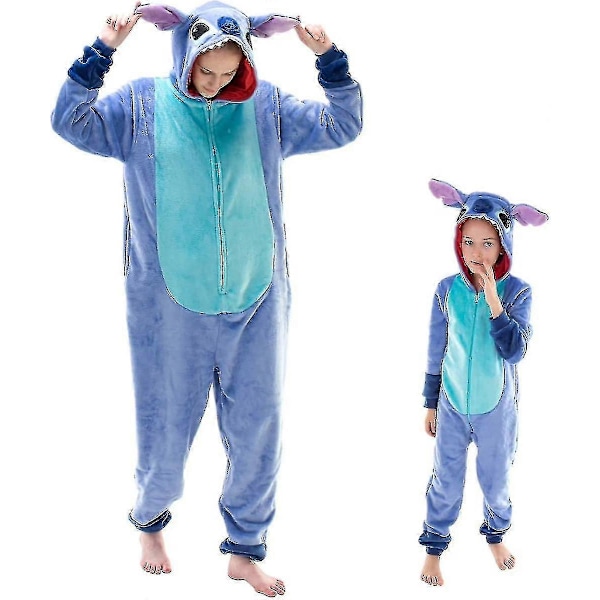 Snug Fit Unisex Vuxen Onesie Pyjamas, Flanell Cosplay Djur En-Delad Halloween Kostym Nattkläder Hemkläder.V7 BlueStitch XL