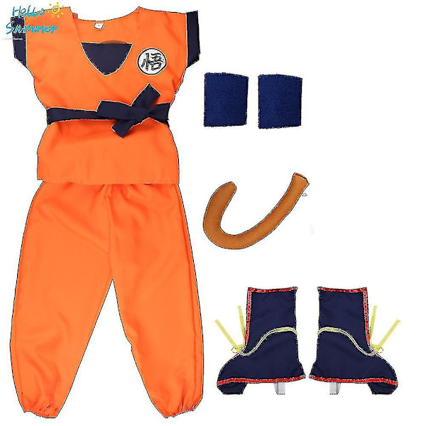 Jul Barn Vuxen Dräkter Son Goku Cosplay Kostym Anime Superhjältar Overall Svart Hår Kostym Klä Ut 6pcs*Gui 110 height100*110cm *Goku