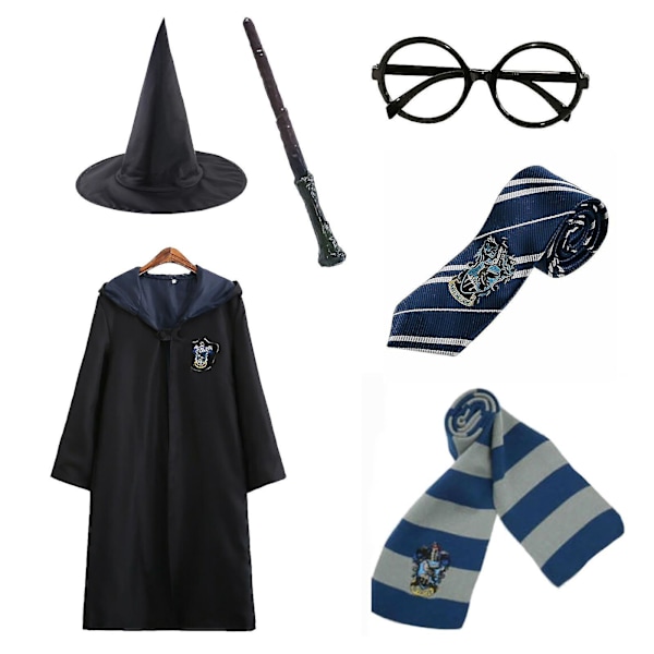 Harry Potter 6-delad Magisk Trollkarl Cosplay Maskeraddräkt Kappa Klädsel Blue 115cm (3-4 years)