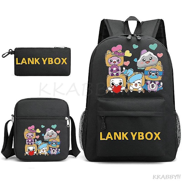 Lankybox Skolväska Cartoon Axelväska Casual Canvas Väska Student Laptop Mochilas picture color12 3pcs set