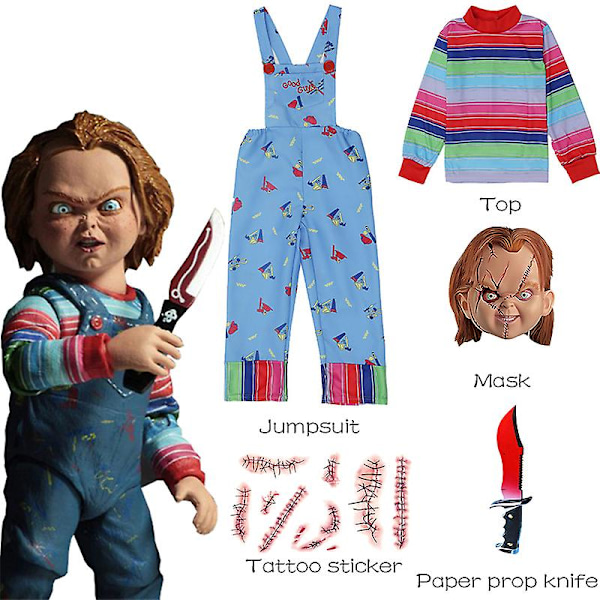 Film Childs Play Chucky Cosplay Kostym Pojke Jumpsuits Skräck Spöke Docka Halloween Kostym För Barn Style B Height 135-145cm