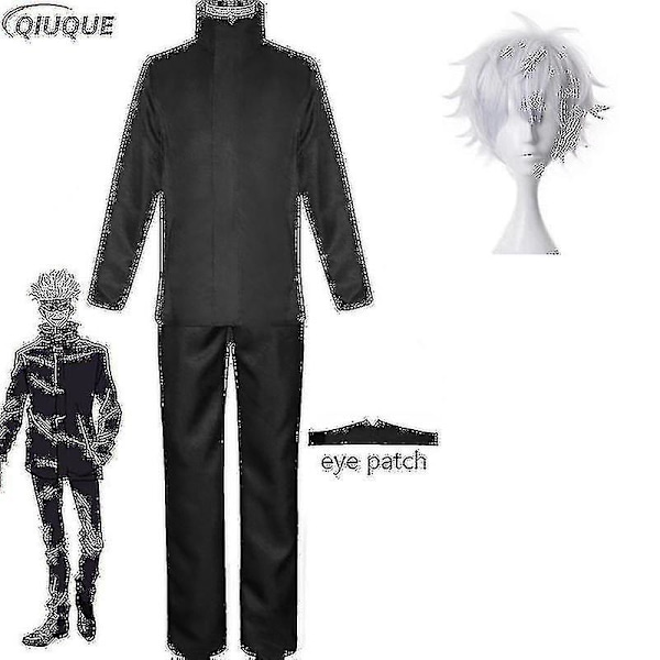 2023-anime Jujutsu Kaisen Gojo Satoru Cosplay Kostym Toppar Byxor Ögonlapp Halloween Fest Herr Uniform Peruker-r Black Package 3 XXL