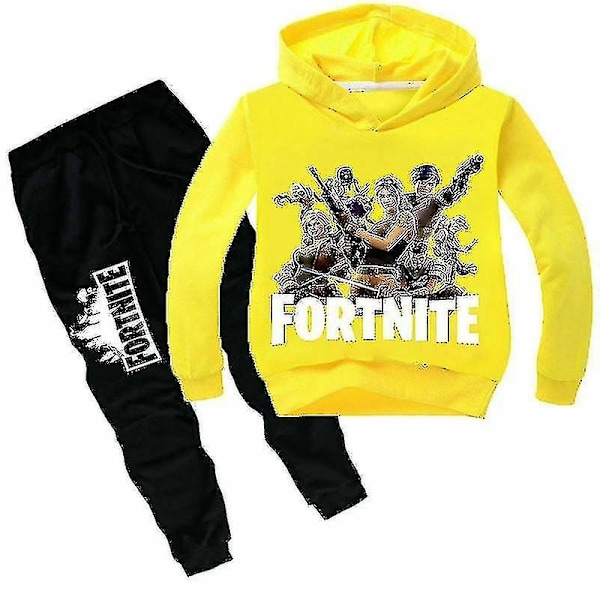 Barn Fortnite Hoodie Byxor Dräkt Långärmad Träningsoverall Set Yellow 11-12Years