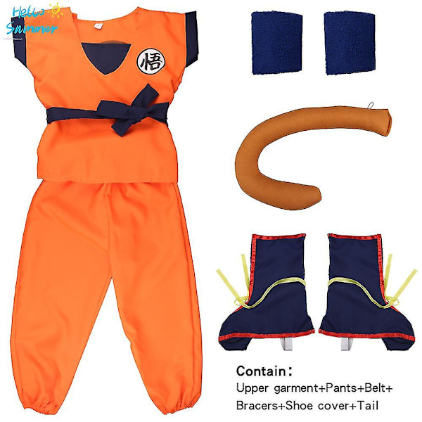 Jul Barn Vuxen Dräkter Son Goku Cosplay Kostym Anime Superhjältar Overall Svart Hår Kostym Klä Ut 2pcs*Wrist 110 height100*110cm *Goku