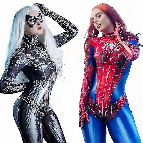 Spider Woman Jumpsuit Cosplay Kostym Spiderman Strumpbyxor Bodysuit Black XS